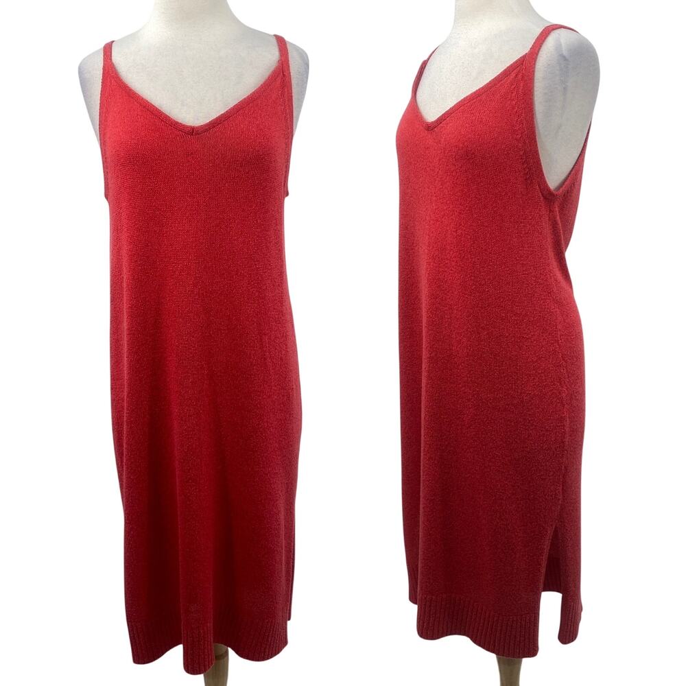 Banana Republic Knit Midi Tank Dress Side Slit V Neck Low Back Coral Womens L